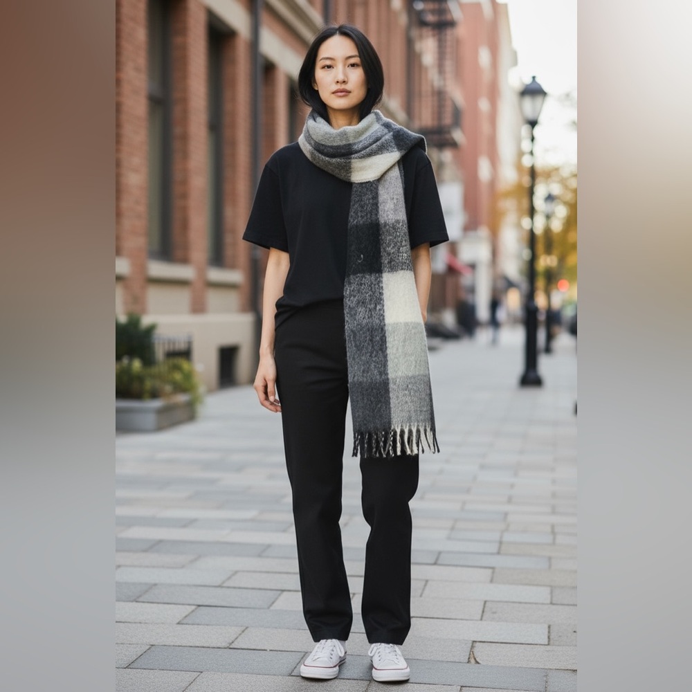 Lucky Brand Checkered Woolen Throw - Black, Gray, Cream
